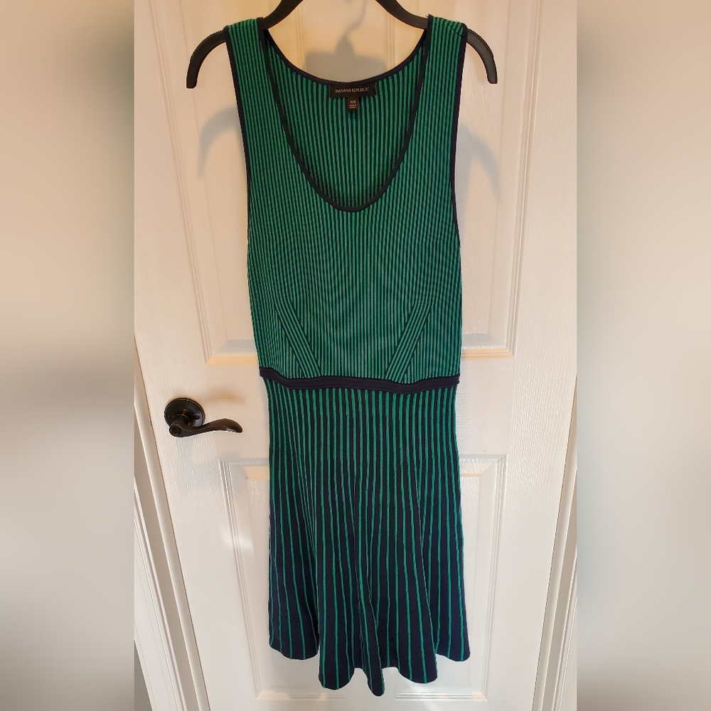 Banana Republic Green and Navy Striped Dress